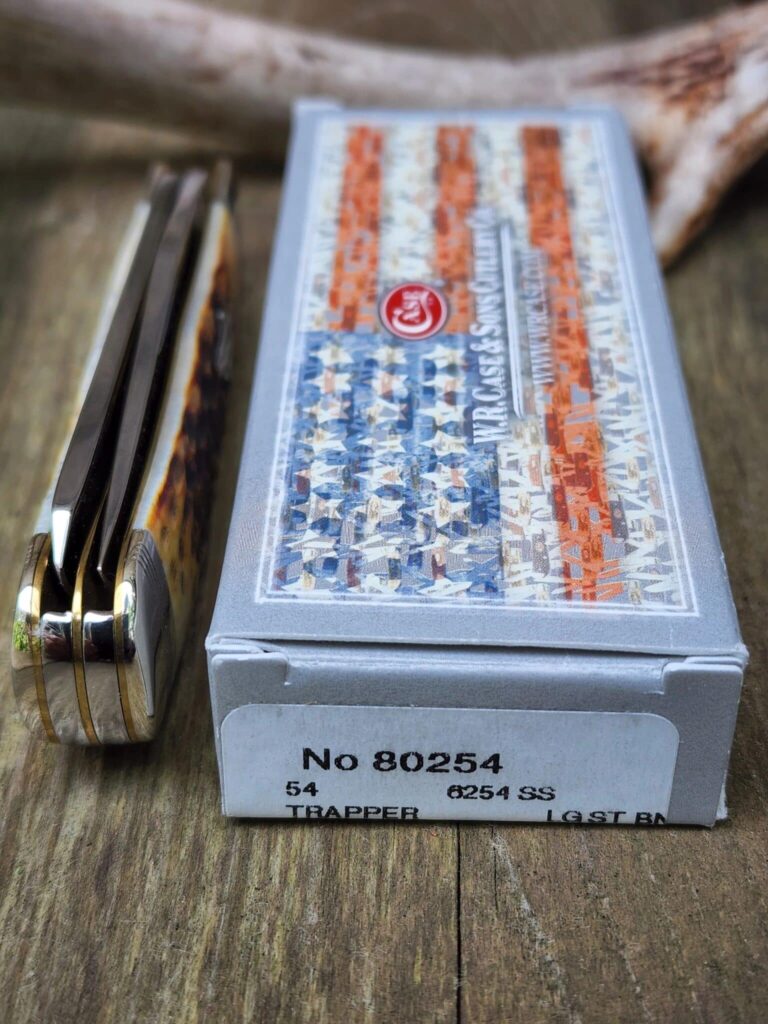 Case No 80254 Burnt Amber Bone Trapper knives for sale